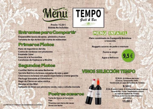 Menú | Tempo Grill&Bar